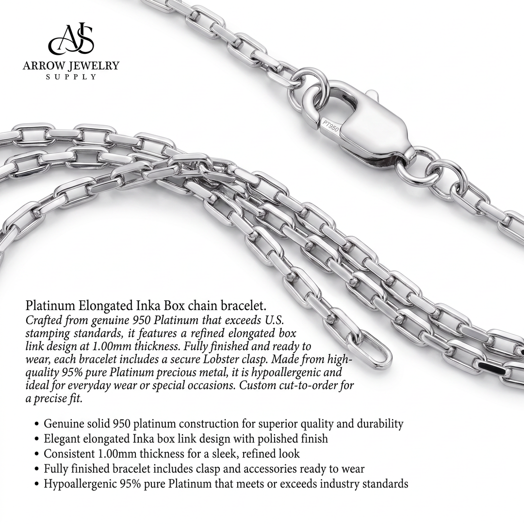 Solid 950 Platinum Elongated Inka Box Chain Bracelet
