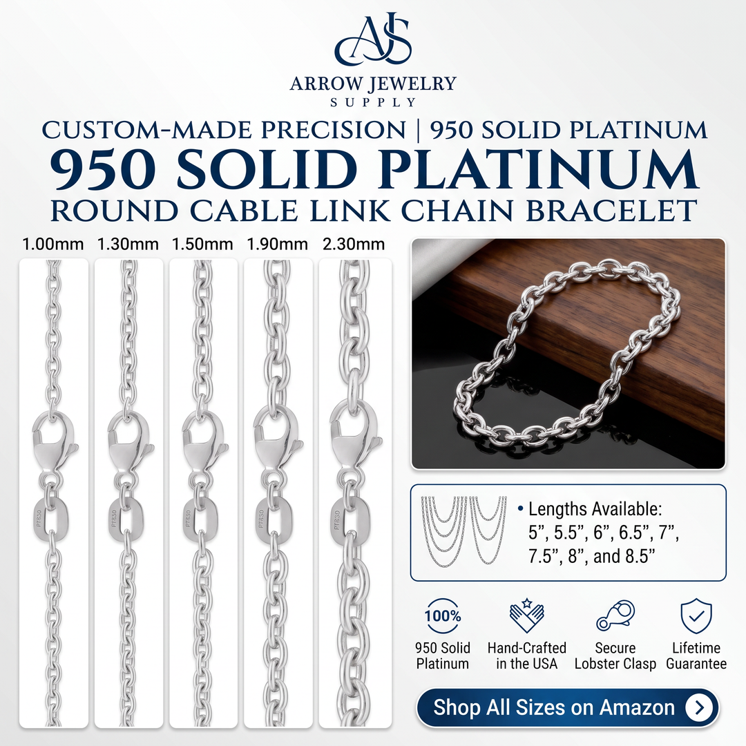 Solid 950 Platinum Round Cable Link Bracelet