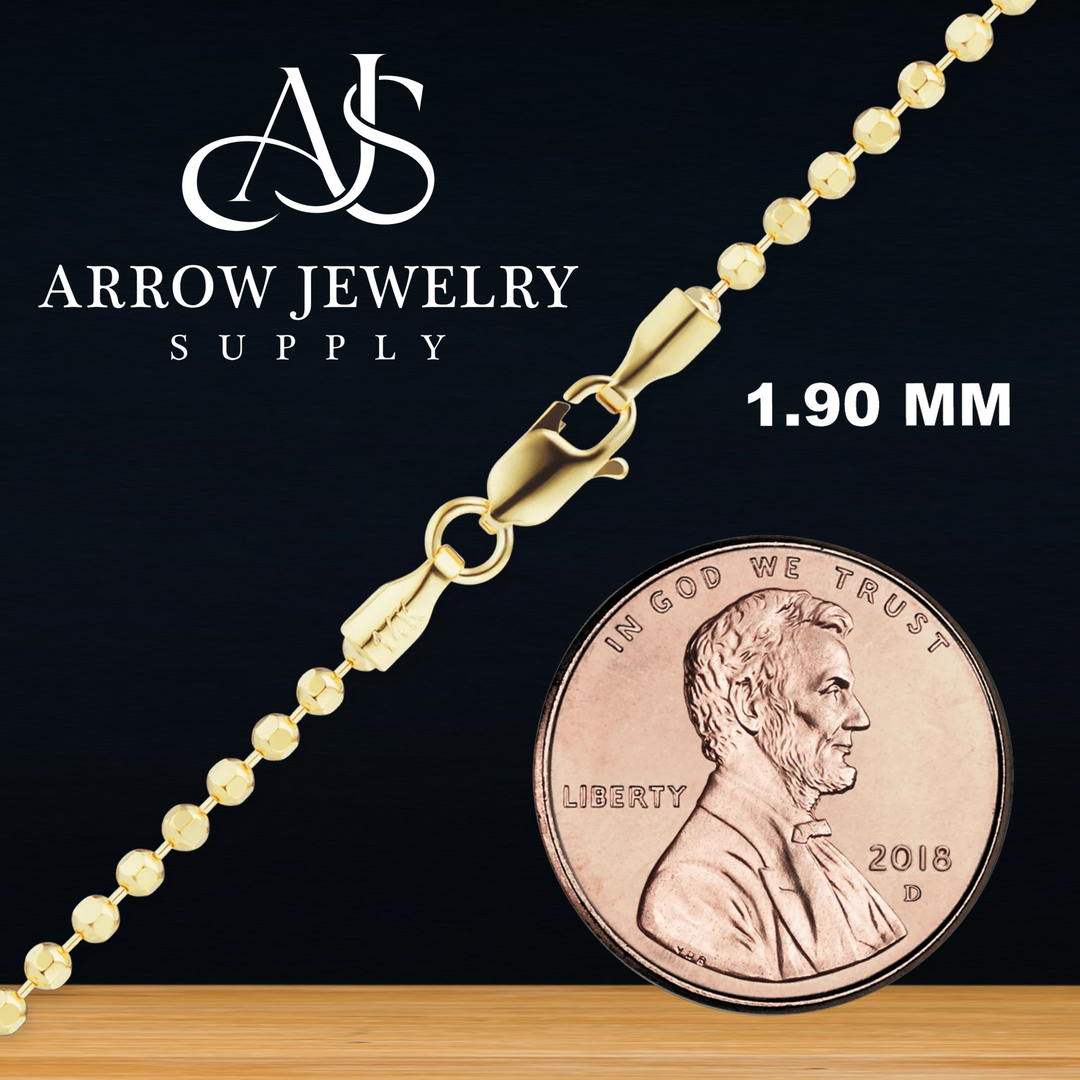 Solid 14K Yellow Gold Diamond Cut Round Ball Bead Chain Necklace Made in any Custom Length