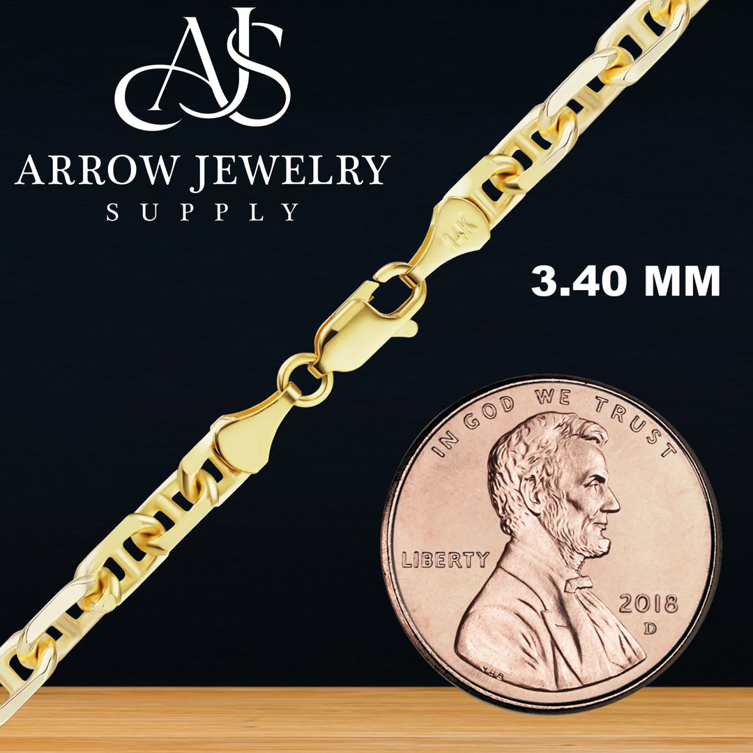 Solid 14K Yellow Gold Anchor Mariner Cable Link Chain Necklace - Custom Length