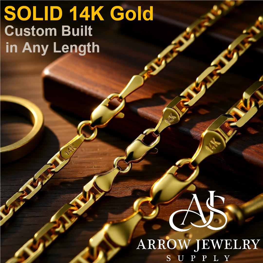 Solid 14K Yellow Gold Anchor Mariner Cable Link Chain Necklace - Custom Length