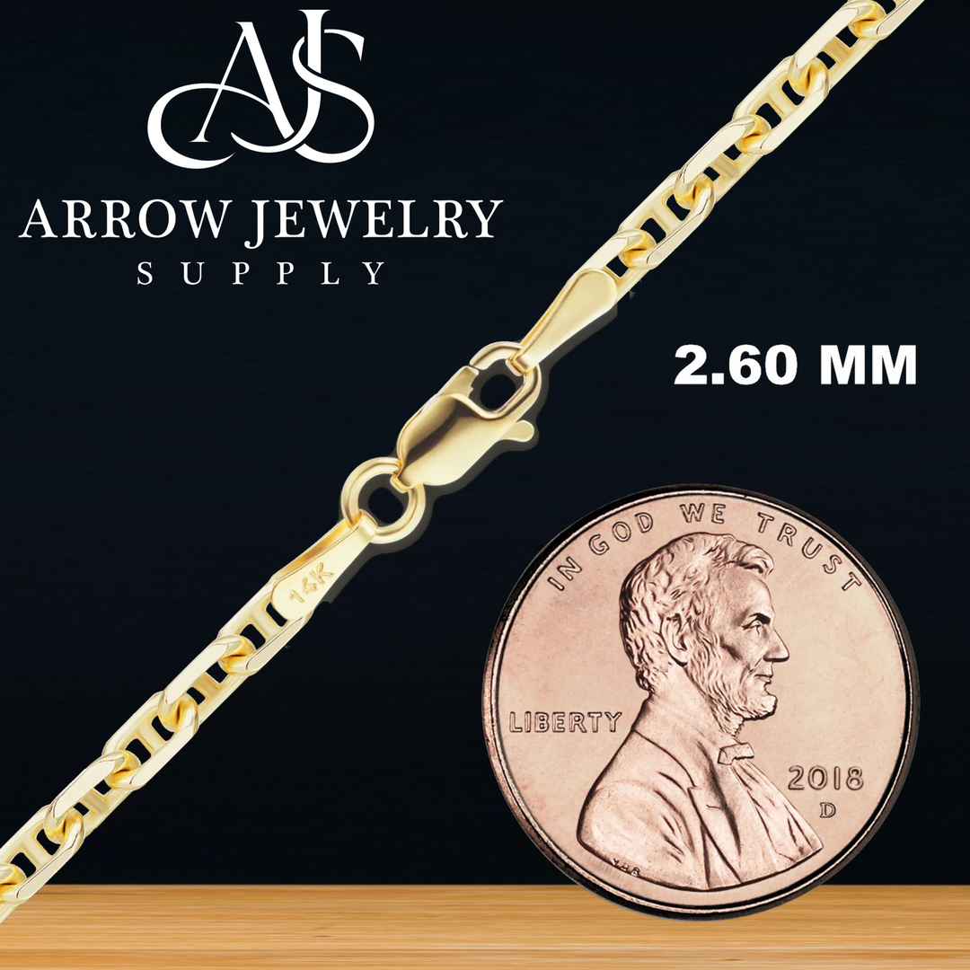 Solid 14K Yellow Gold Anchor Mariner Cable Link Chain Necklace - Custom Length