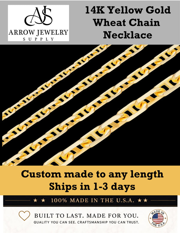 Solid 14K Yellow Gold Anchor Mariner Cable Link Chain Necklace - Custom Length