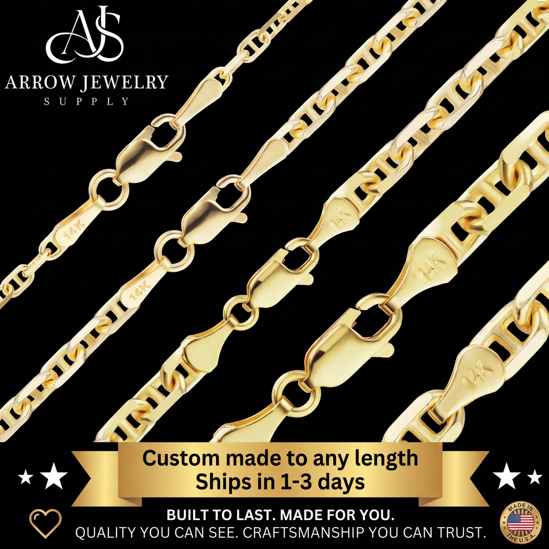 Solid 14K Yellow Gold Anchor Mariner Cable Link Chain Necklace - Custom Length