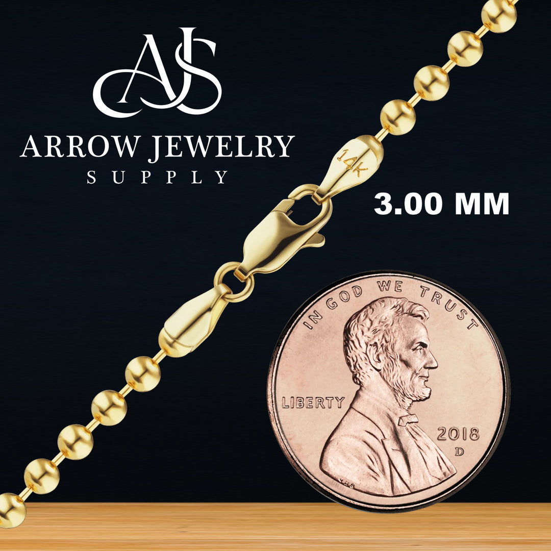 Solid 14K Yellow Gold Round Ball Bead Chain Necklace Made in any Custom Length