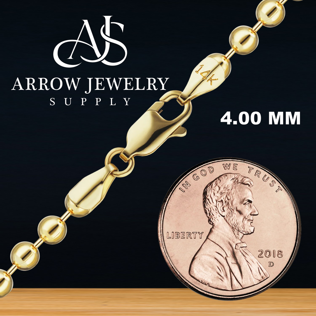 Solid 14K Yellow Gold Round Ball Bead Chain Necklace Made in any Custom Length
