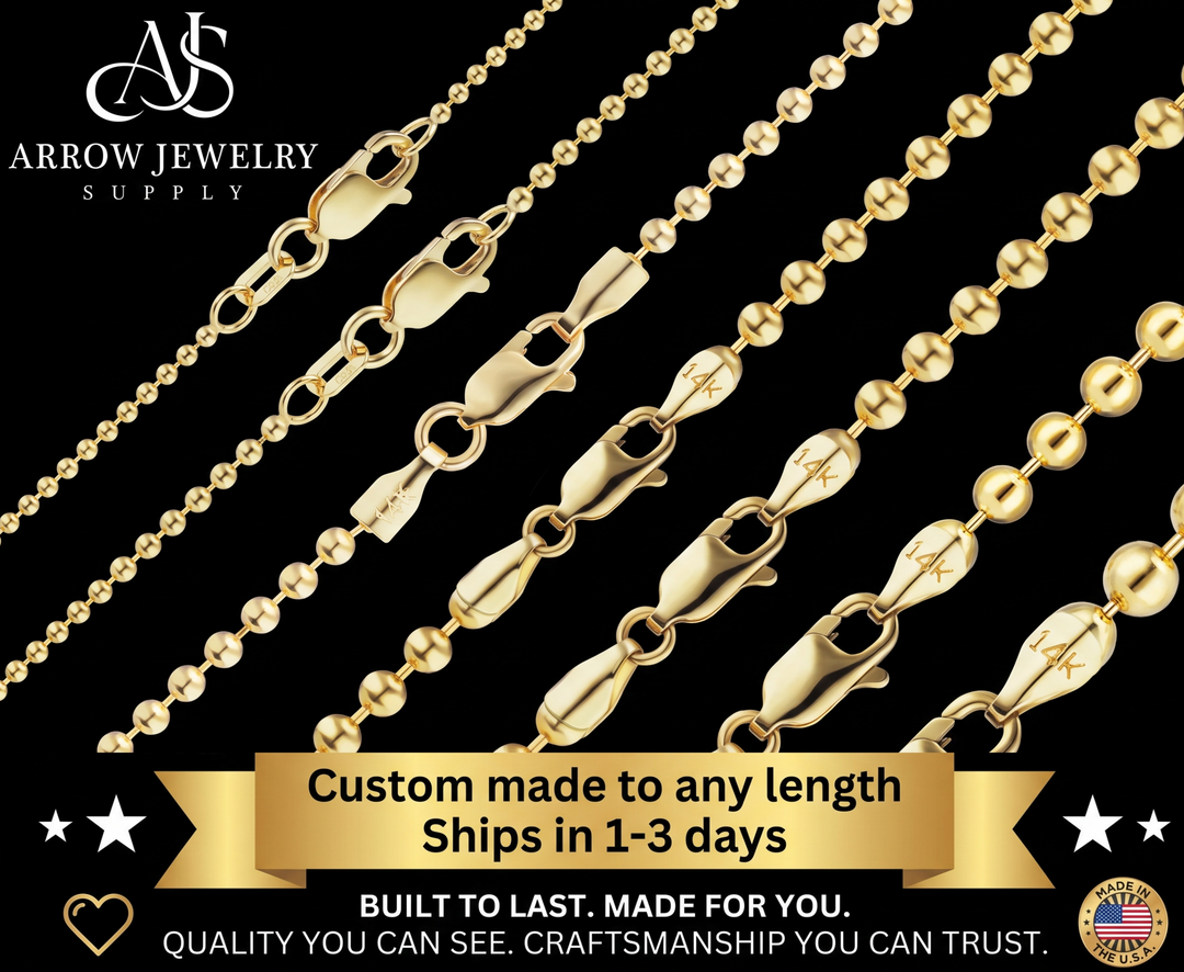 Solid 14K Yellow Gold Round Ball Bead Chain Necklace Made in any Custom Length