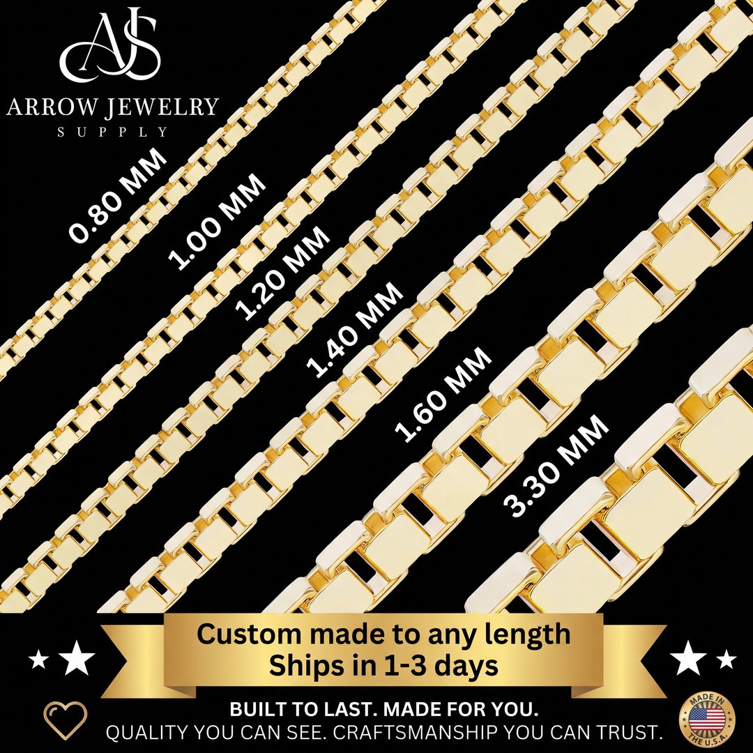 Solid 14K Yellow Gold Venetian Box Chain Necklace Made in any Custom Length