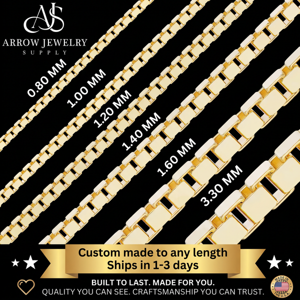 Solid 14K Yellow Gold Venetian Box Chain Necklace Made in any Custom Length