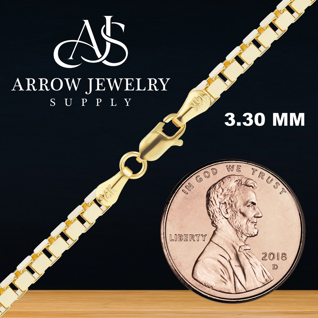 Solid 14K Yellow Gold Venetian Box Chain Necklace Made in any Custom Length