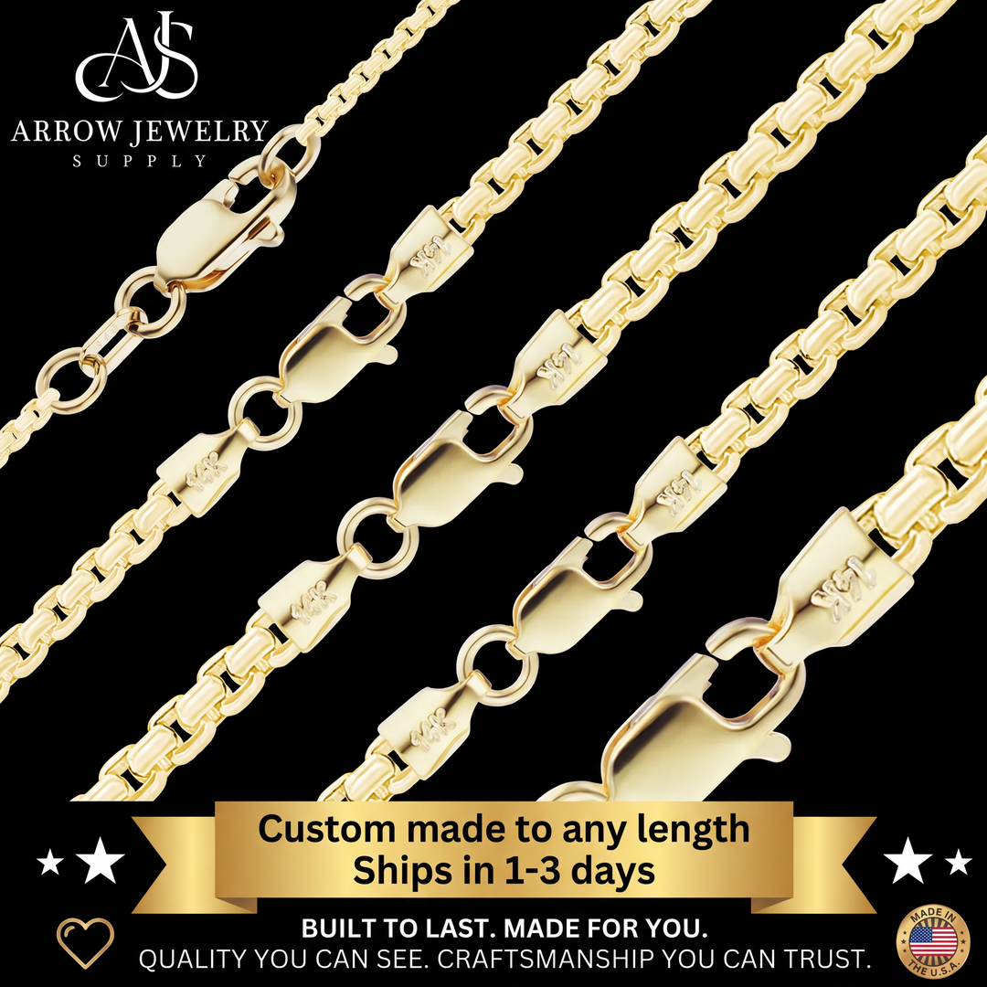 Solid 14K Yellow Gold Round Smooth Box Chain Necklace Made in any Custom Length