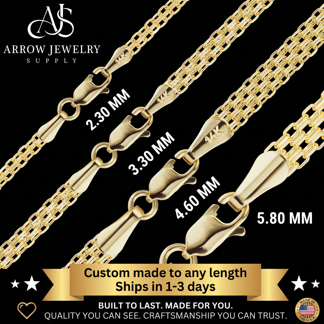 Solid 14K Yellow Gold Double Bizmark Chain Necklace 15" - 36" Lengths