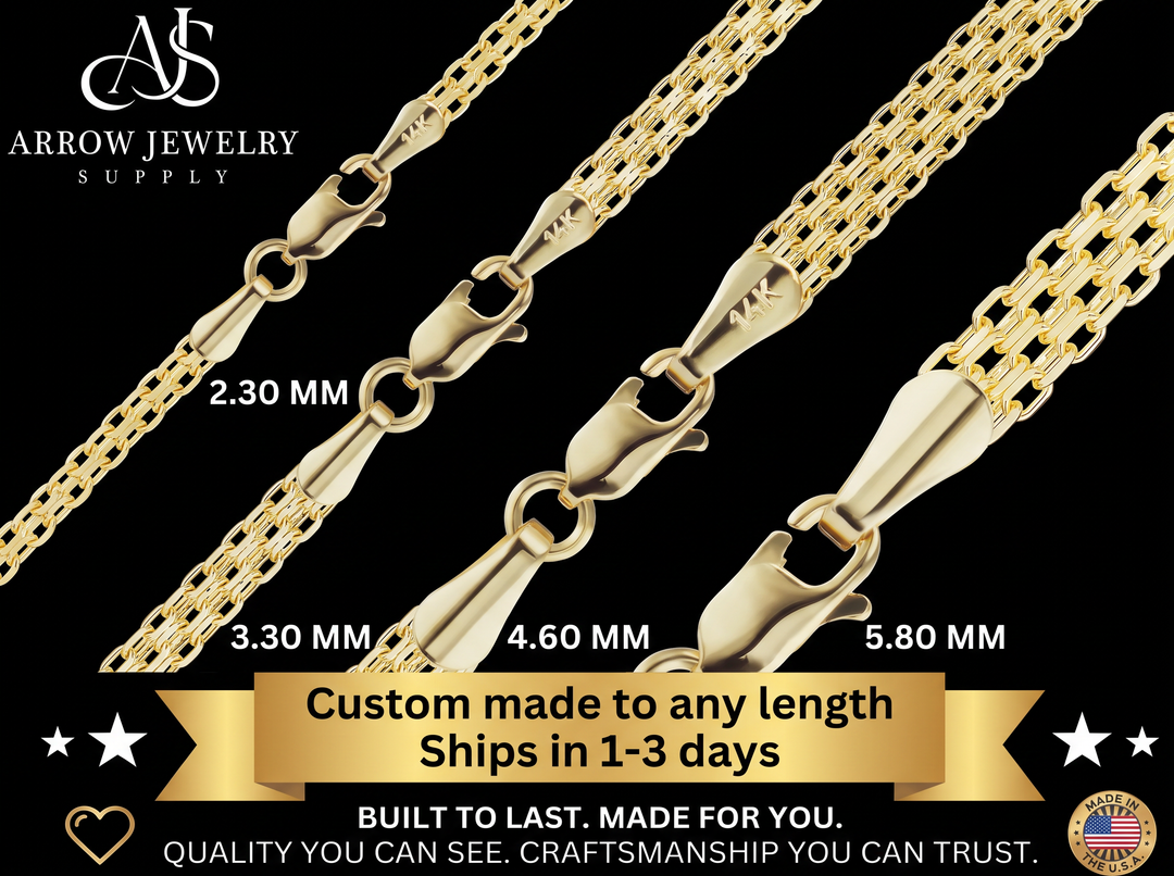 Solid 14K Yellow Gold Double Bizmark Chain Necklace 15" - 36" Lengths