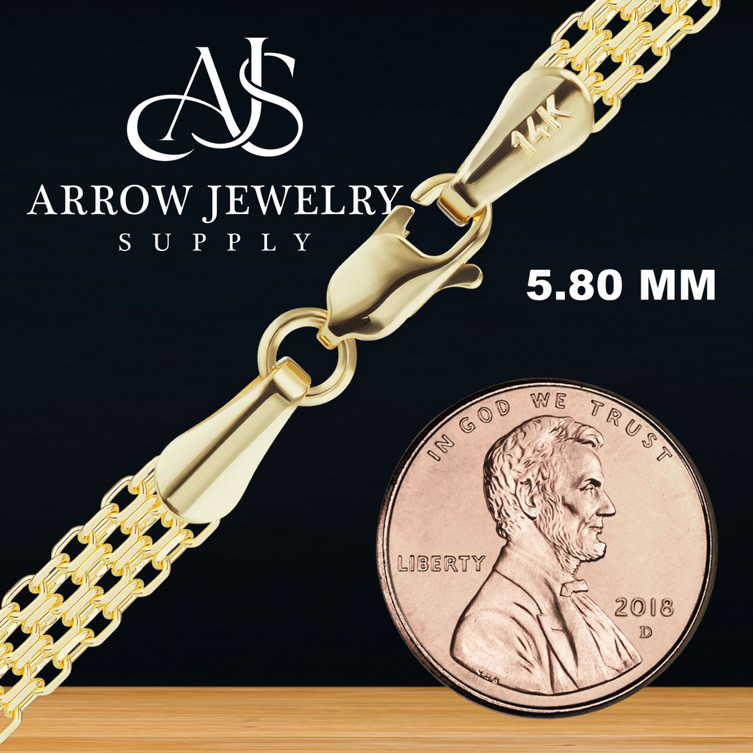 Solid 14K Yellow Gold Double Bizmark Chain Necklace 15" - 36" Lengths