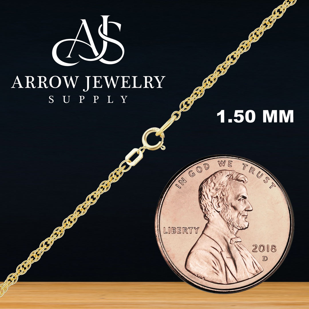 Solid 14K Yellow Gold Classic Rope-Cable Pendant Custom Length Chain Necklace