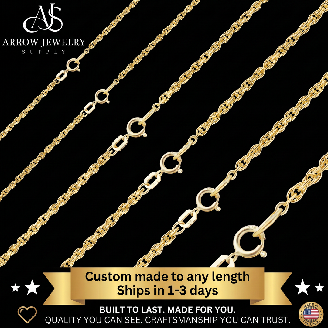 Solid 14K Yellow Gold Classic Rope-Cable Pendant Custom Length Chain Necklace