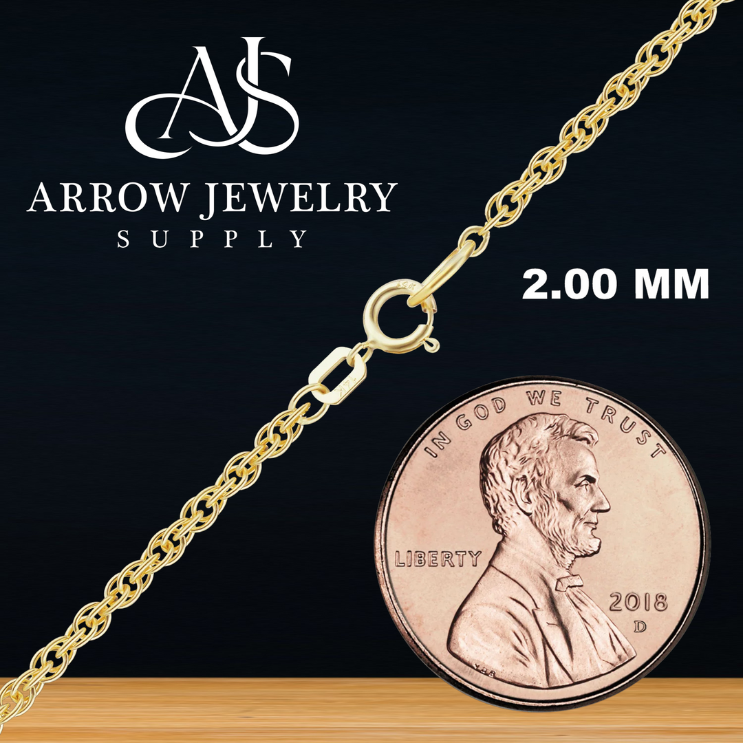Solid 14K Yellow Gold Classic Rope-Cable Pendant Custom Length Chain Necklace