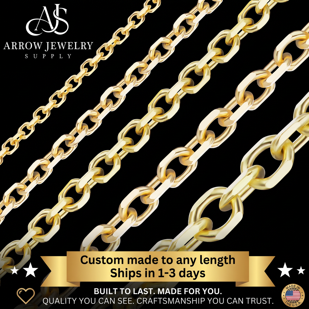 Solid 14K Yellow Gold Diamond Cut Round Cable Link Custom Length Chain Necklace