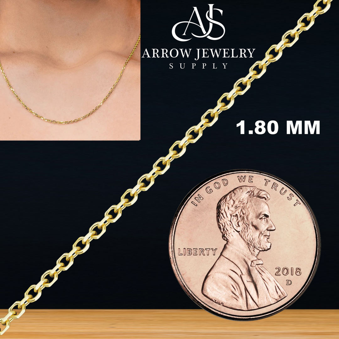 Solid 14K Yellow Gold Diamond Cut Round Cable Necklace Made in any Custom Length