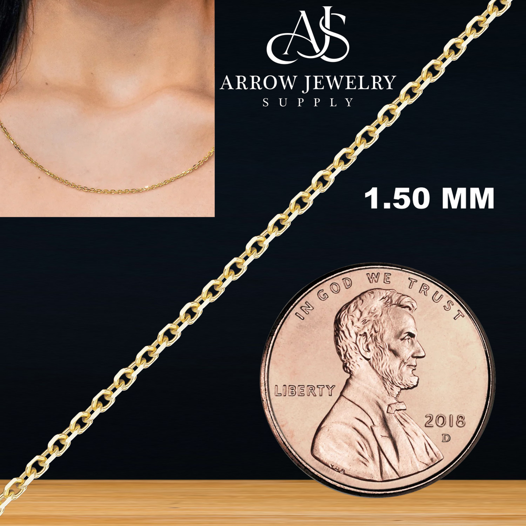 Solid 14K Yellow Gold Diamond Cut Round Cable Necklace Made in any Custom Length