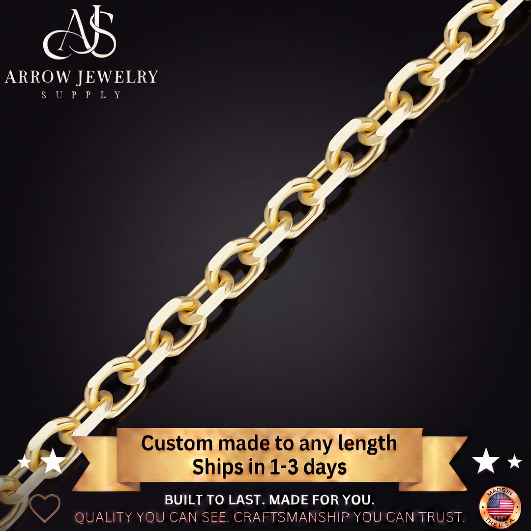Solid 14K Yellow Gold Diamond Cut Round Cable Necklace Made in any Custom Length