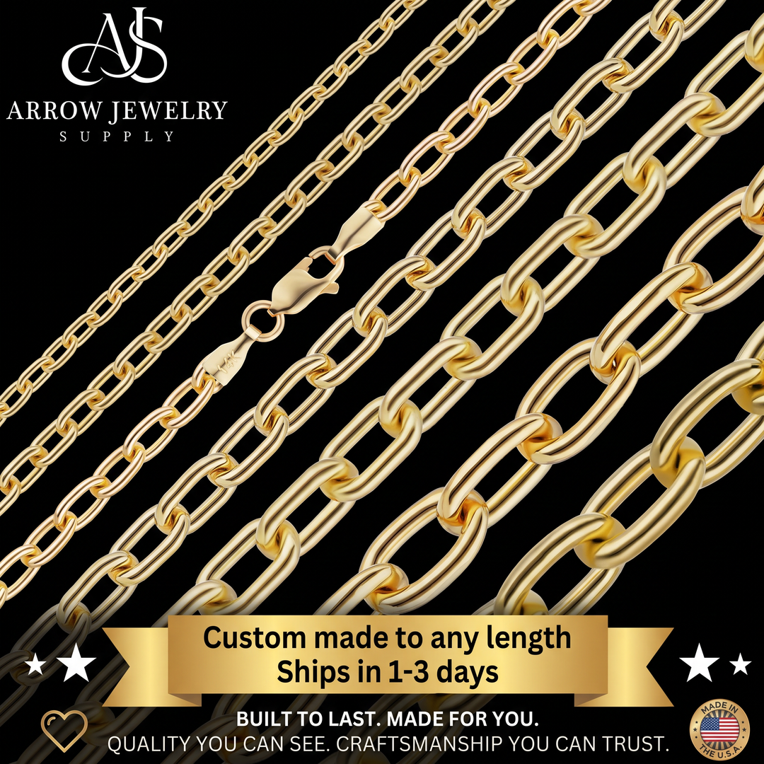 Solid 14K Yellow Gold Elongated Cable Necklace Made in any Custom Length