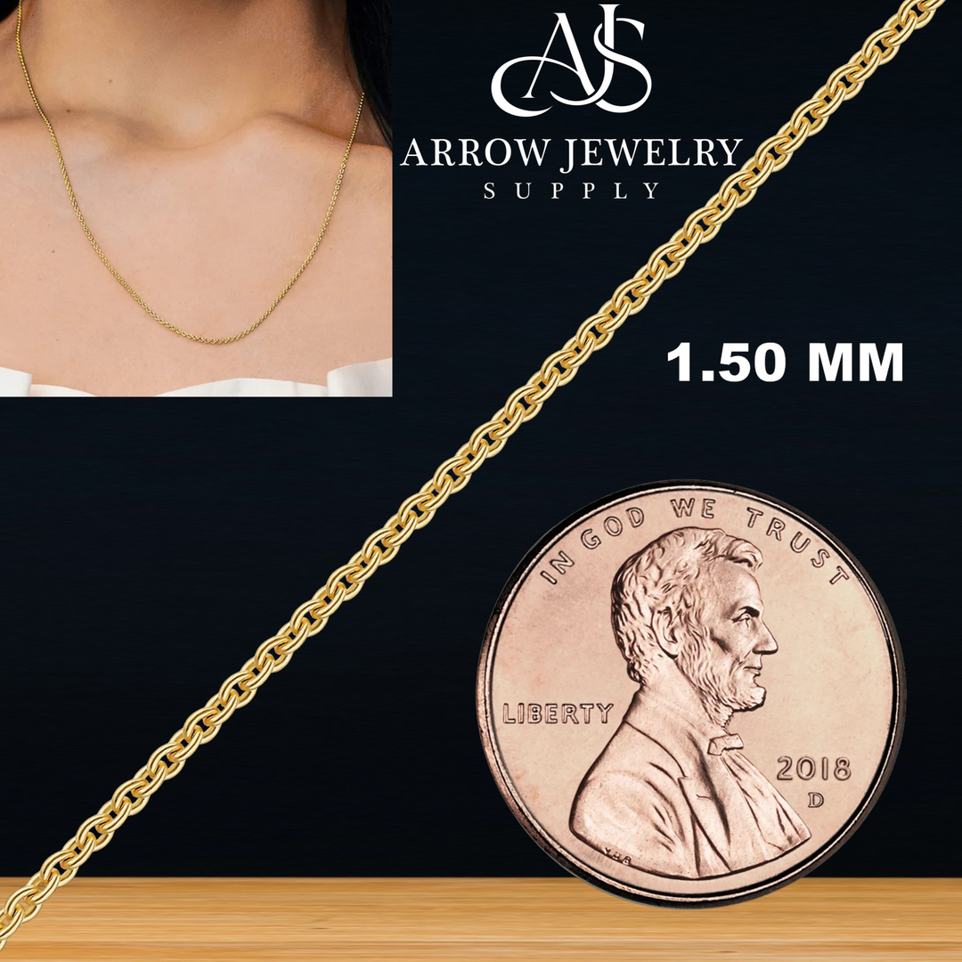 Solid 14K Yellow Gold Heavy Round Custom Length Cable Chain Necklace