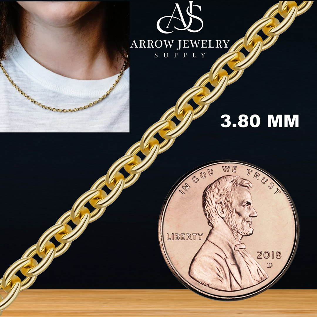 Solid 14K Yellow Gold Heavy Round Custom Length Cable Chain Necklace