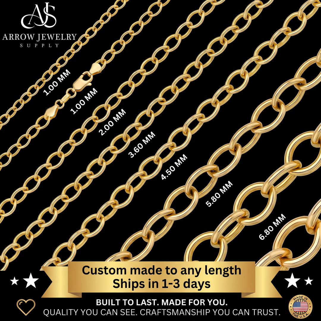 Solid 14K Yellow Gold Light Round Cable Link Custom Length Chain Necklace