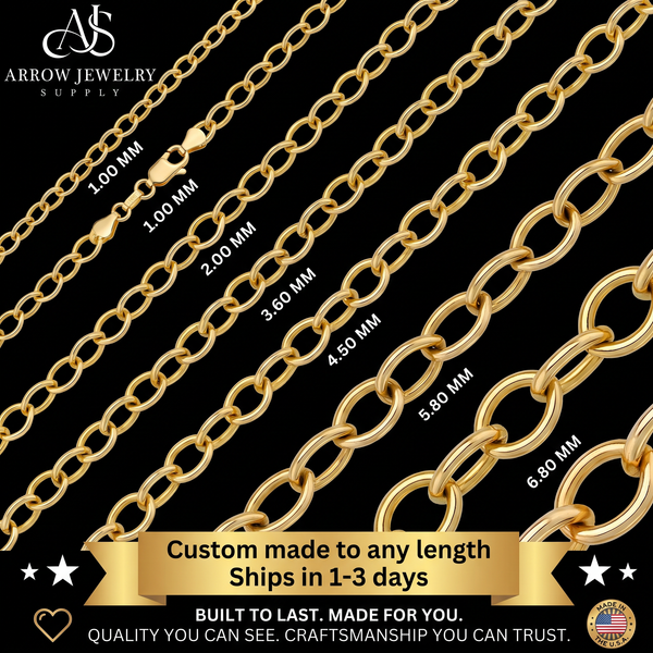 Solid 14K Yellow Gold Light Round Cable Link Custom Length Chain Necklace