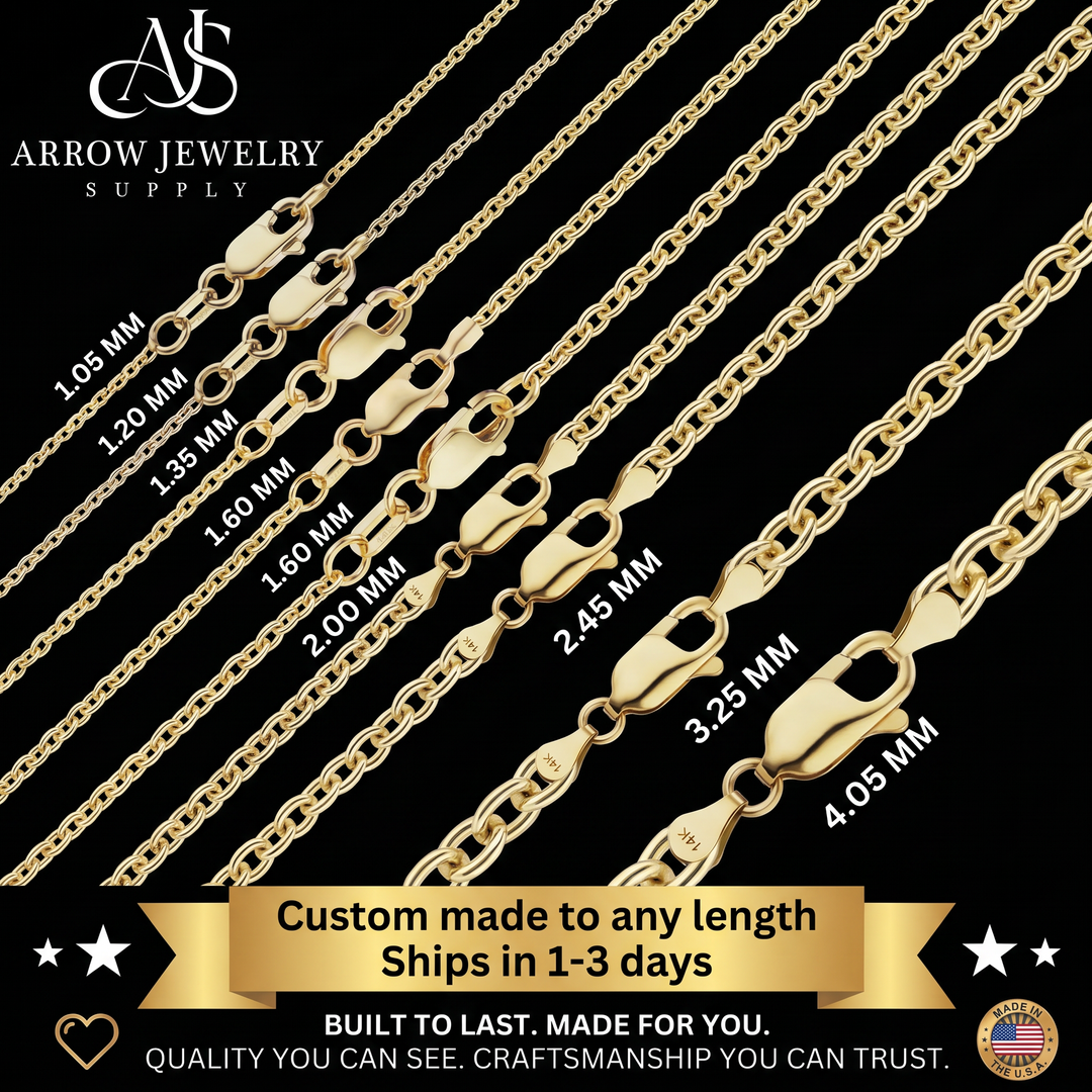 Solid 14K Yellow Gold Medium Round Cable Link Custom Length Chain Necklace