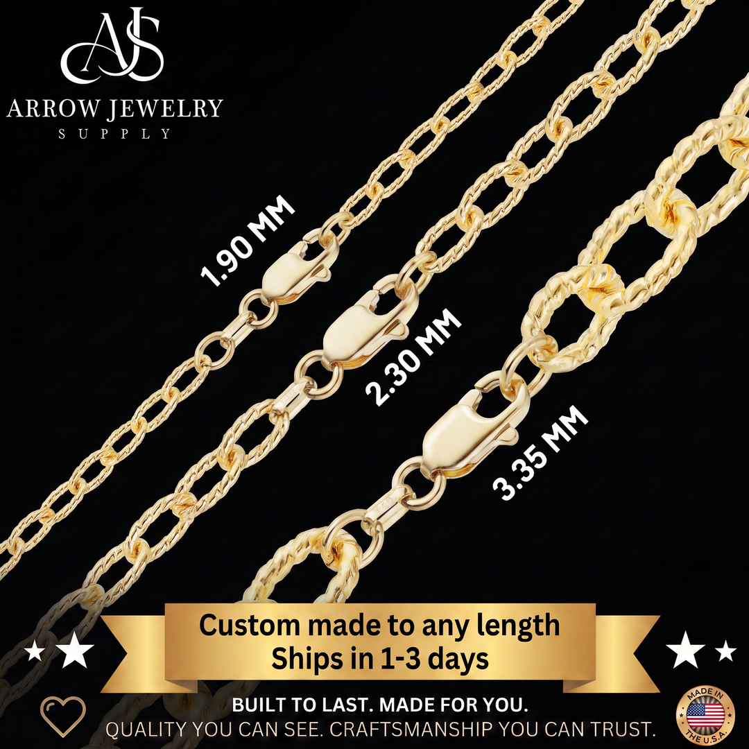 Solid 14K Yellow Gold Textured Cable Link Custom Length Chain Necklace