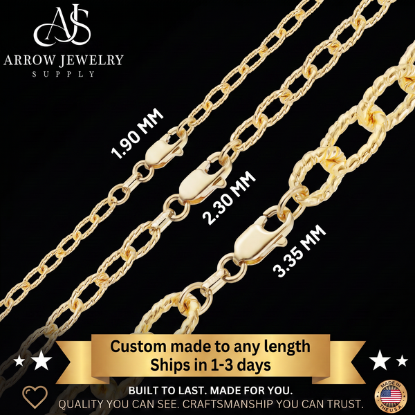 Solid 14K Yellow Gold Textured Cable Link Custom Length Chain Necklace