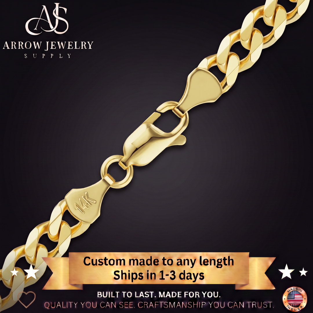 Solid 14K Yellow Gold Semi-Solid Curb Cuban Link Custom Length Chain Necklace