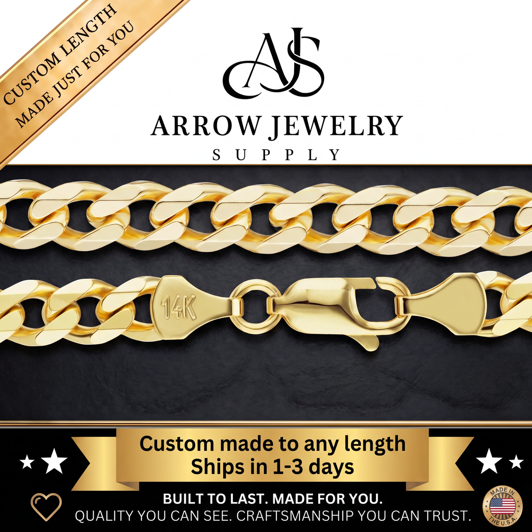 Solid 14K Yellow Gold Semi-Solid Curb Cuban Link Custom Length Chain Necklace