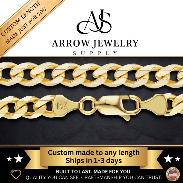 Solid 14K Yellow Gold Semi-Solid Curb Cuban Link Custom Length Chain Necklace