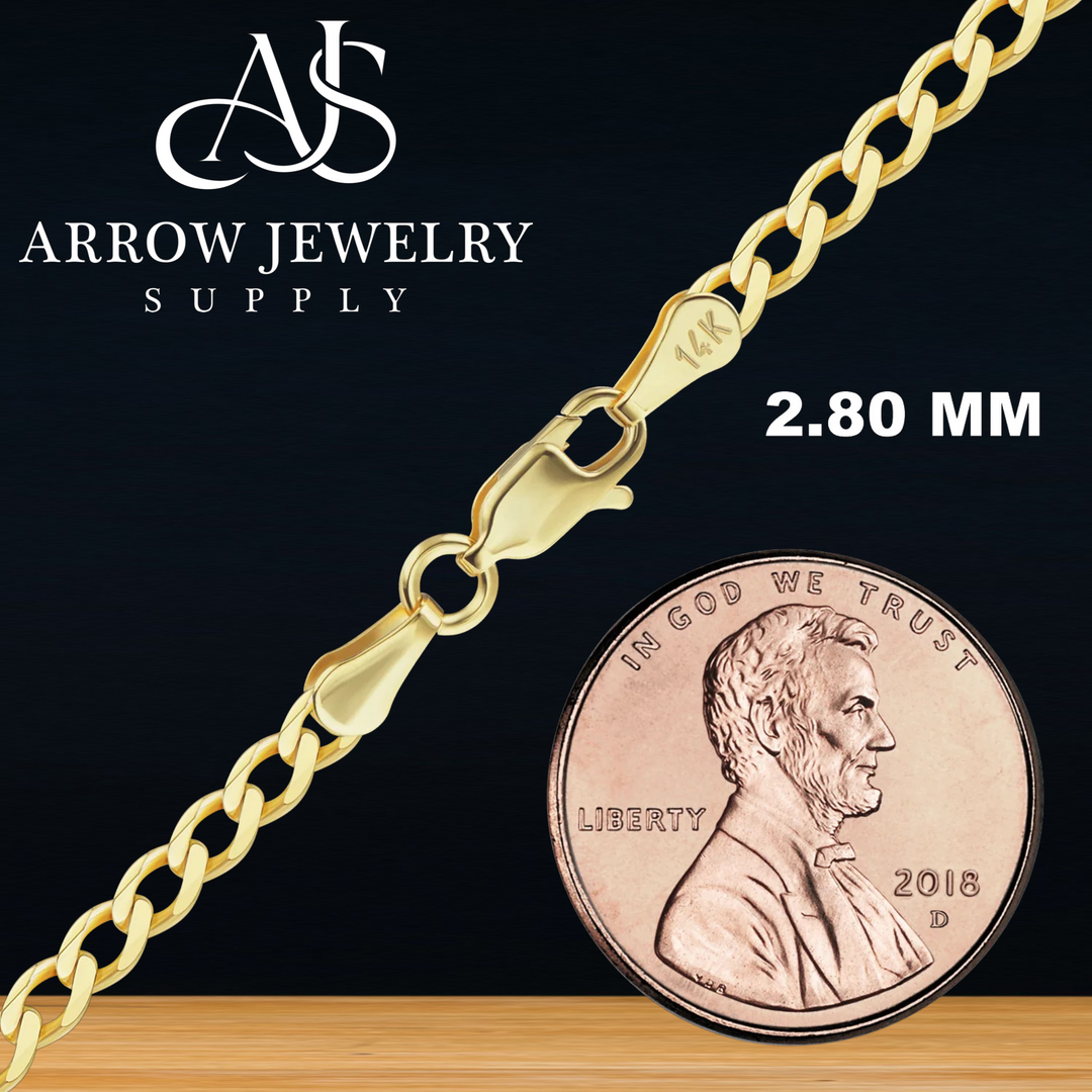 Solid 14K Yellow Gold Light Curb Cuban Link Custom Length Chain Necklace