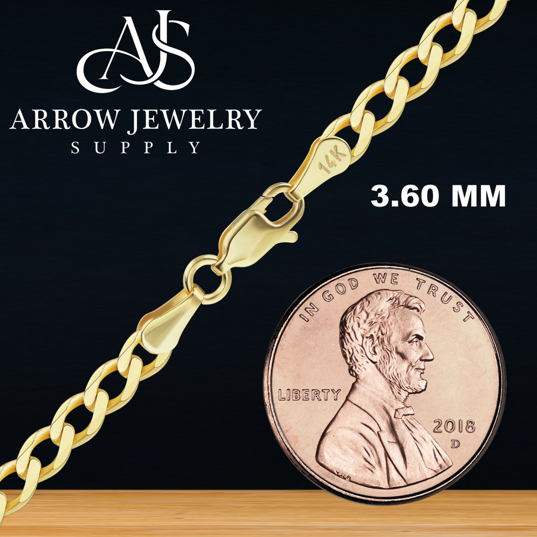 Solid 14K Yellow Gold Light Curb Cuban Link Custom Length Chain Necklace