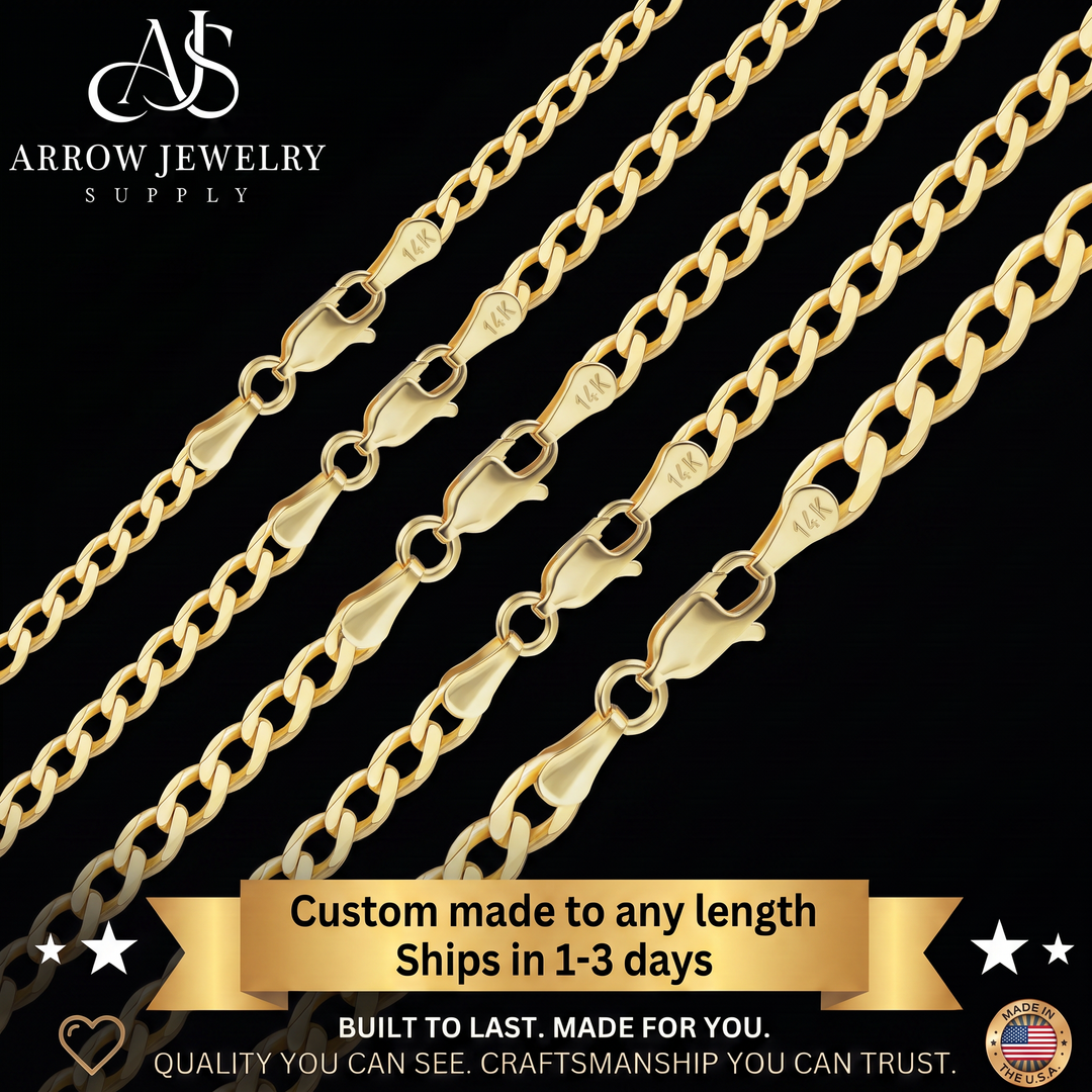 Solid 14K Yellow Gold Light Curb Cuban Link Custom Length Chain Necklace
