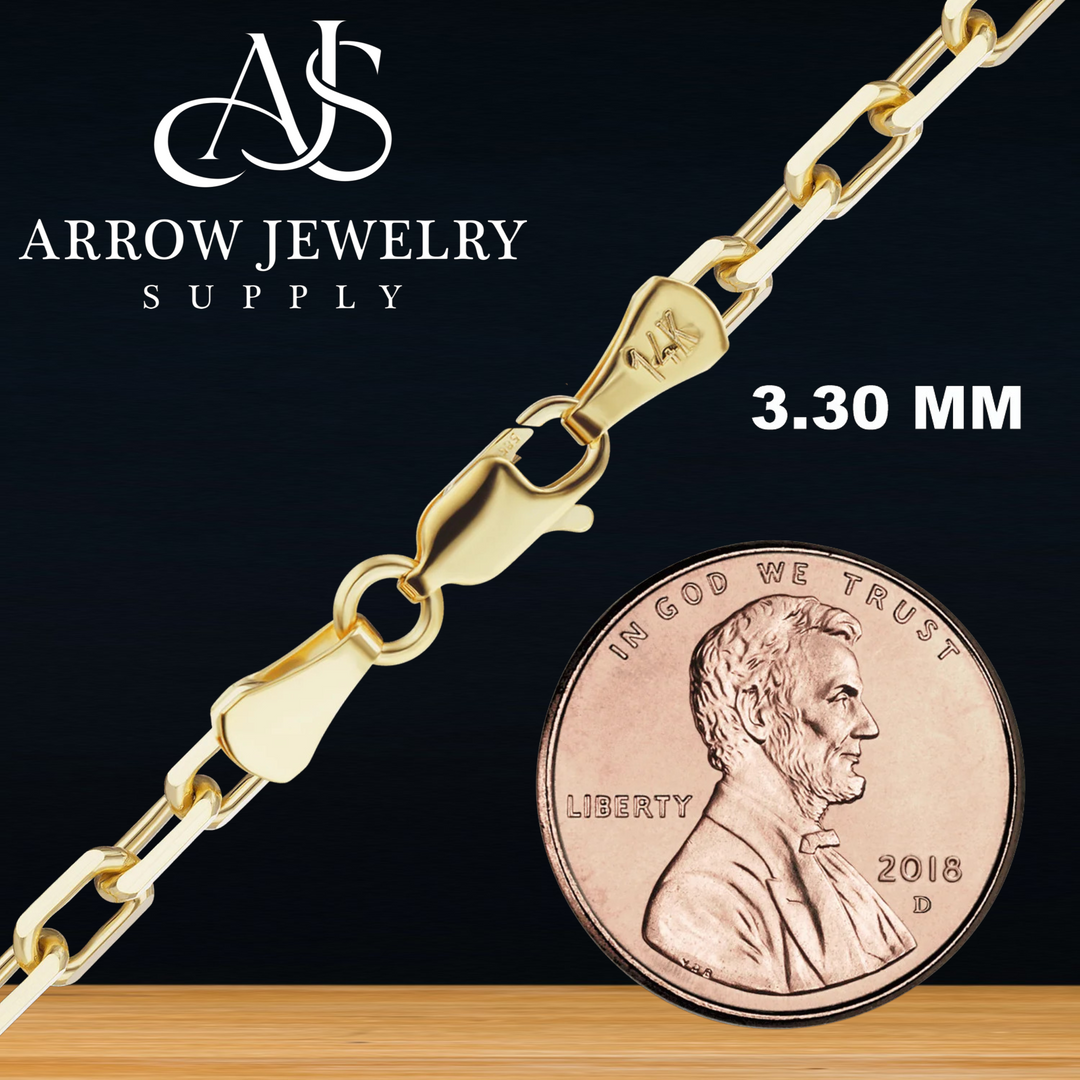 Solid 14K Yellow Gold Elongated Diamond Cut Cable Link Chain Necklace