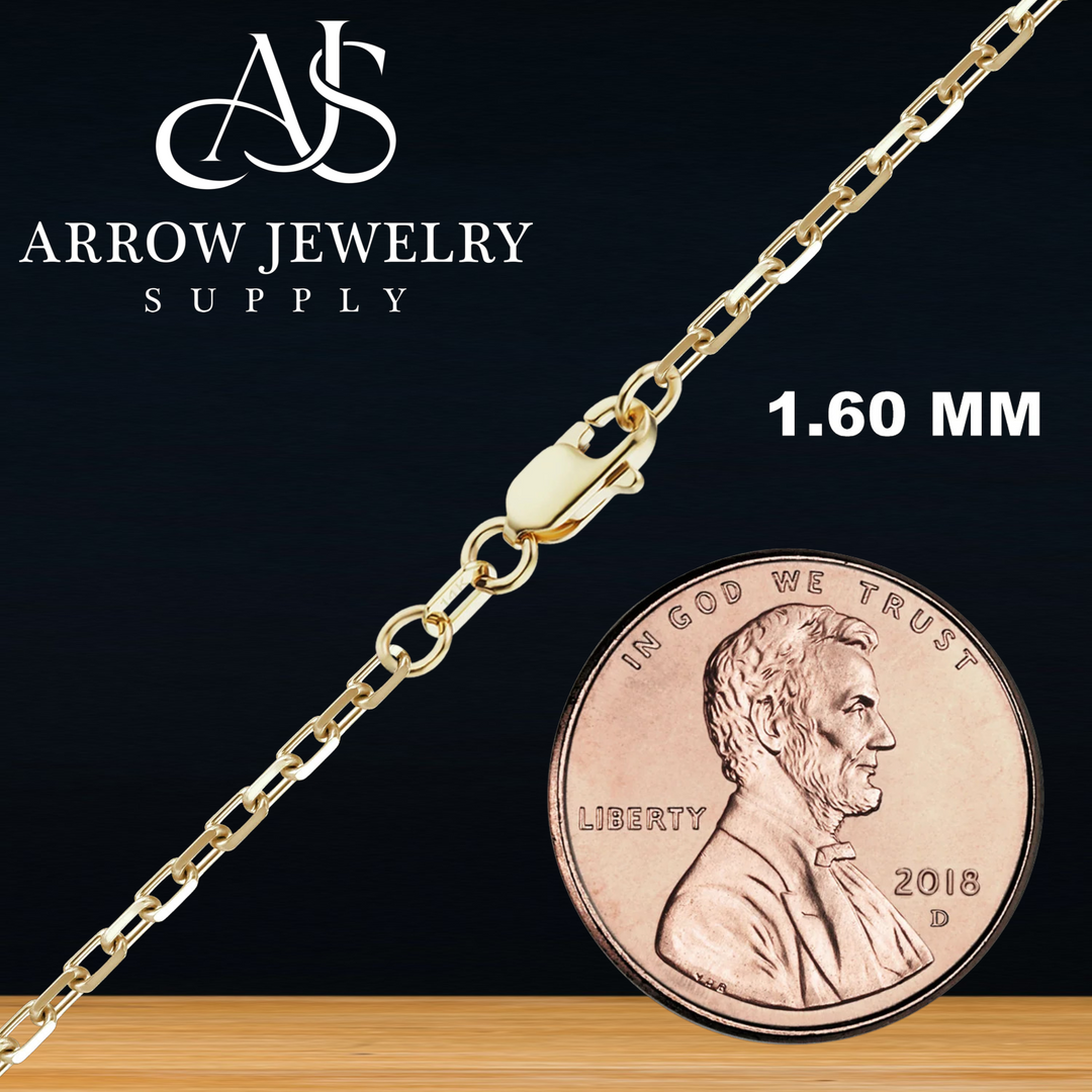 Solid 14K Yellow Gold Elongated Diamond Cut Cable Link Chain Necklace