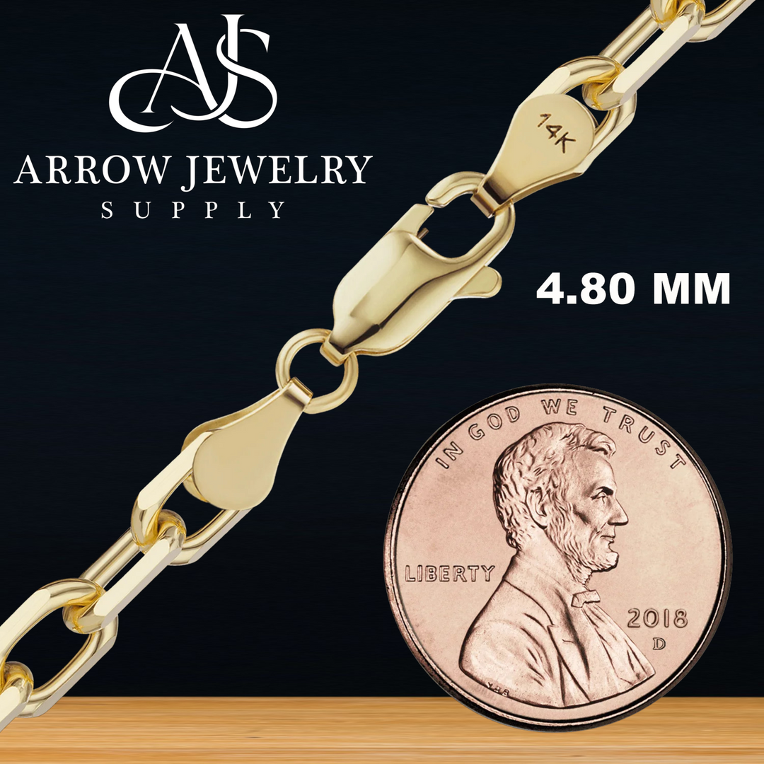 Solid 14K Yellow Gold Elongated Diamond Cut Cable Link Chain Necklace