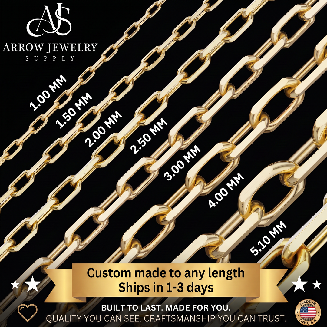 Solid 14K Yellow Gold Elongated Diamond Cut Cable Link Chain Necklace