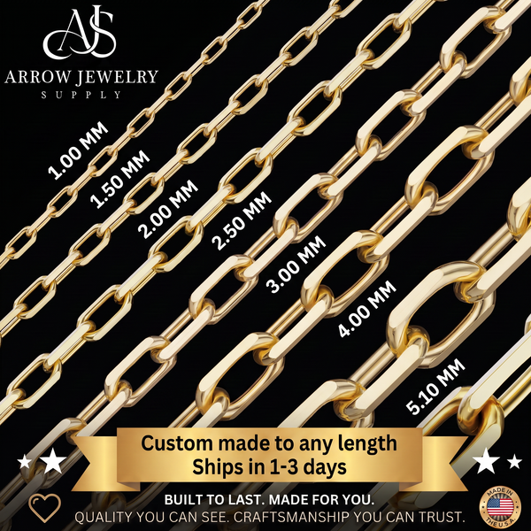Solid 14K Yellow Gold Elongated Diamond Cut Cable Link Chain Necklace
