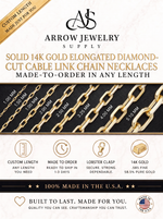 Load image into Gallery viewer, Solid 14K Yellow Gold Elongated Diamond Cut Cable Link Chain Necklace

