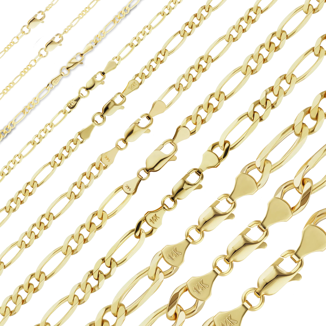 Solid 14K Yellow Gold Classic Figaro Link Chain Necklace - Custom Length