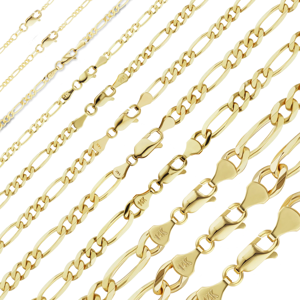 Solid 14K Yellow Gold Classic Figaro Link Chain Necklace - Custom Length