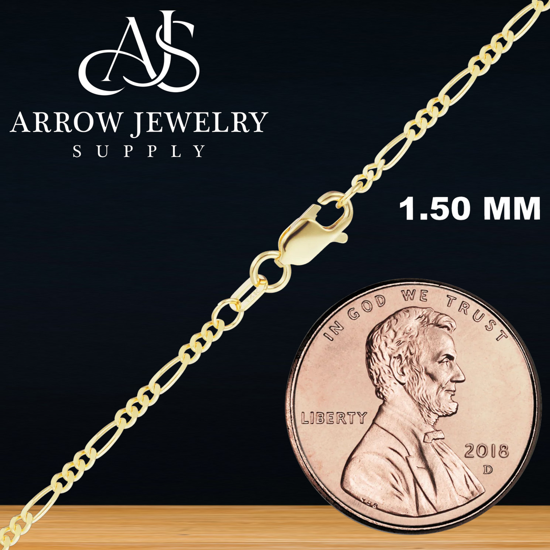 Solid 14K Yellow Gold Classic Figaro Link Chain Necklace - Custom Length