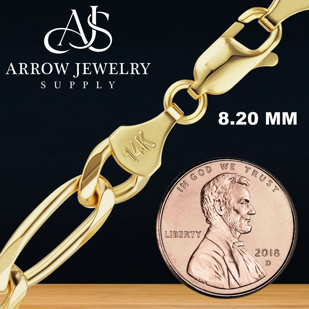 Solid 14K Yellow Gold Classic Figaro Link Chain Necklace - Custom Length
