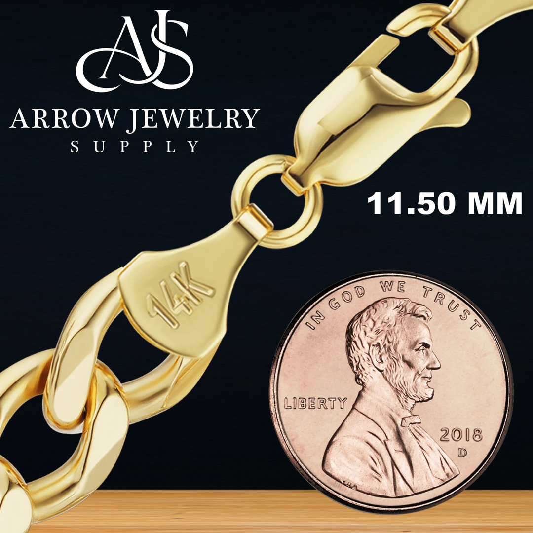 Solid 14K Yellow Gold Classic Figaro Link Chain Necklace - Custom Length